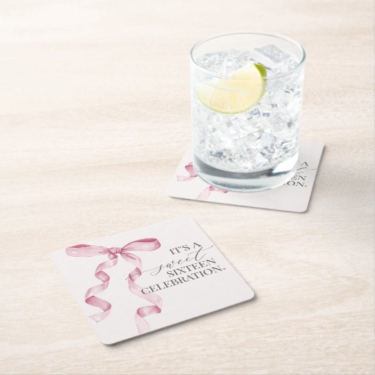 Roze Coquette Bow Sweet 16 Verjaardagsfeestdecor Kartonnen Onderzetters (Insitu)