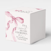 Roze Coquette Bow Sweet 16 Verjaardagsfeestgeschen Bedankdoosjes (Voorkant Zijde)