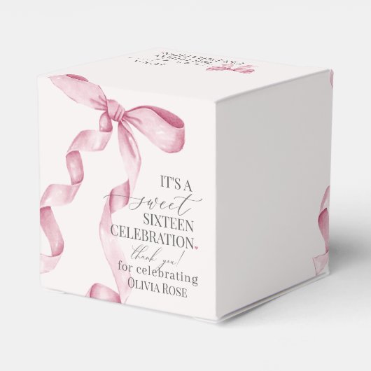 Roze Coquette Bow Sweet 16 Verjaardagsfeestgeschen Bedankdoosjes (Achterkant)