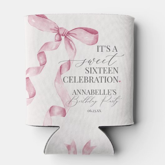 Roze Coquette Bow Sweet 16 Verjaardagsfeestgunsten Blikjeskoeler (Achterkant)