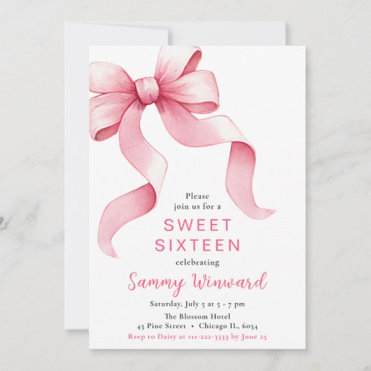 Roze Coquette Bow Sweet Sixteen Kaart (Voorkant)