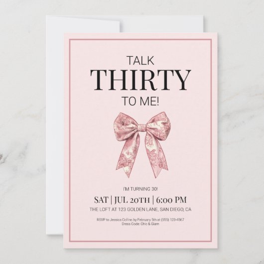 Roze Coquette Bow Talk 30 To Me Dertig Verjaardag Kaart (Voorkant)