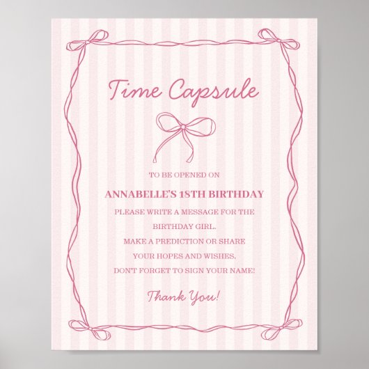 Roze Coquette Bow Time Capsule Verjaardagsspel Poster (Voorkant)