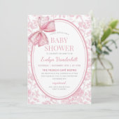 Roze Coquette Bow Toile Chinoiserie Baby shower Kaart (Staand voorkant)