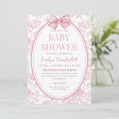 Roze Coquette Bow Toile Chinoiserie Baby shower Kaart (Staand voorkant)