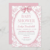 Roze Coquette Bow Toile Chinoiserie Baby shower Kaart (Voorkant / Achterkant)