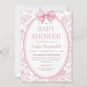 Roze Coquette Bow Toile Chinoiserie Baby shower Kaart