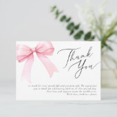 Roze Coquette Bow Trouwdouche Bedankkaart (Staand voorkant)