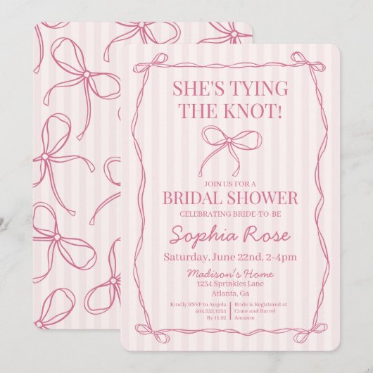 Roze Coquette Bow Tying the Knot Vrijgezellenfeest Kaart (Voorkant / Achterkant)