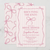 Roze Coquette Bow Tying the Knot Vrijgezellenfeest Kaart (Voorkant / Achterkant)