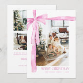 Roze Coquette Bow Vakantiefoto Kerst Kaart (Voorkant / Achterkant)