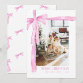 Roze Coquette Bow Vakantiefoto Kerst Kaart (Voorkant / Achterkant)