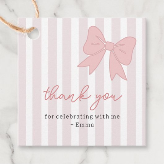 Roze Coquette Bow Verjaardag Bedankjes Labels (Voorkant)