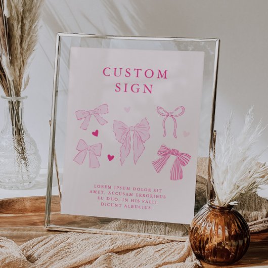 Roze Coquette Bow Verjaardagsfeest Custom Sign Poster