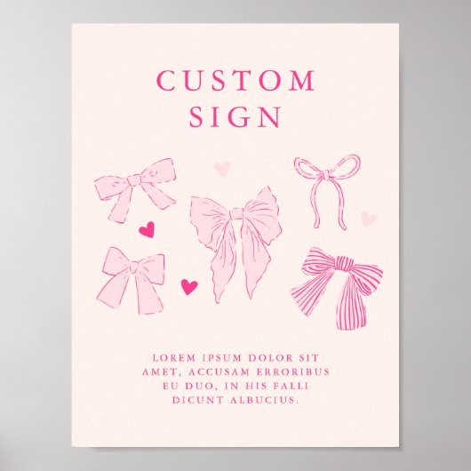 Roze Coquette Bow Verjaardagsfeest Custom Sign Poster (Voorkant)