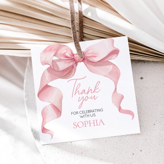 Roze Coquette Bow Verjaardagsfeest Plein Favoriet  Bedankjes Labels