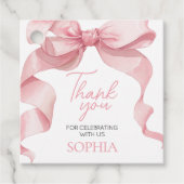 Roze Coquette Bow Verjaardagsfeest Plein Favoriet  Bedankjes Labels (Voorkant)