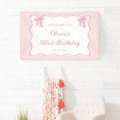 Roze Coquette Bow Verjaardagsfeest Welkom Spandoek (Insitu)