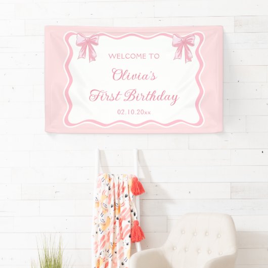 Roze Coquette Bow Verjaardagsfeest Welkom Spandoek (Insitu)