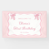 Roze Coquette Bow Verjaardagsfeest Welkom Spandoek (Horizontaal)