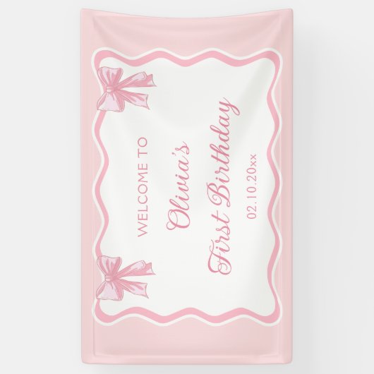 Roze Coquette Bow Verjaardagsfeest Welkom Spandoek (Verticaal)