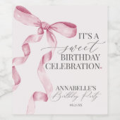 Roze Coquette Bow Verjaardagsfeestgunsten Wijn Etiket (Enkel label)