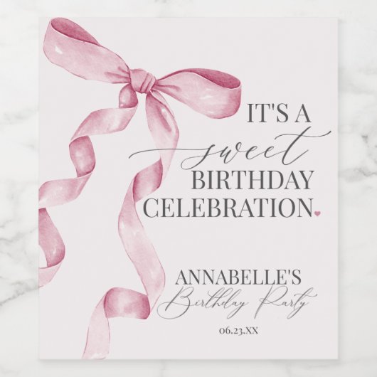 Roze Coquette Bow Verjaardagsfeestgunsten Wijn Etiket (Enkel label)