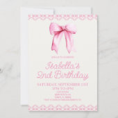 Roze Coquette Bow Verjaardagsfeestje Uitnodiging (Voorkant)
