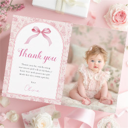 Roze Coquette Bow Verjaardagsfoto Dank u kaart
