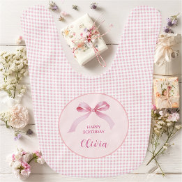 Roze Coquette Bow Verjaardagsmeisje Baby Slabbetje