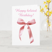 Roze Coquette Bow Verlate Verjaardag Kaart (Gele Bloem)