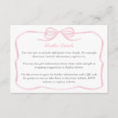 Roze Coquette Bow Vrijgezellenfeest Details QR Cod Informatiekaartje (Voorkant)