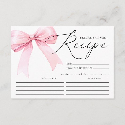 Roze Coquette Bow Vrijgezellenfeest Recept Informatiekaartje (Voorkant)