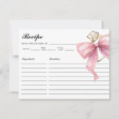 Roze Coquette Bow Vrijgezellenfeest Recept Kaart Notitiekaartje (Voorkant)
