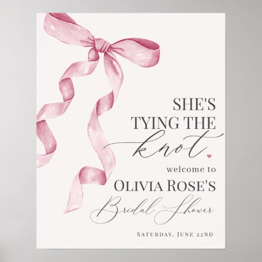 Roze Coquette Bow Vrijgezellenfeest Welkomstbord Poster (Voorkant)