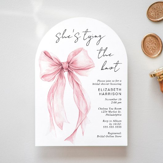Roze Coquette Bow Waterverf Arch Vrijgezellenfeest Kaart