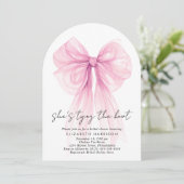 Roze Coquette Bow Waterverf Arch Vrijgezellenfeest Kaart (Staand voorkant)