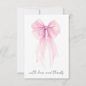 Roze Coquette Bow Waterverf Baby Meisje Douche Bedankkaart (Voorkant)