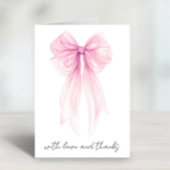 Roze Coquette Bow Waterverf Baby Meisje Douche Bedankkaart