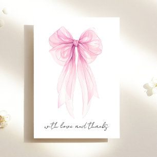 Roze Coquette Bow Waterverf Baby Meisje Douche Bedankkaart