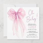 Roze Coquette Bow Waterverf Baby Meisje Douche Kaart (Voorkant)