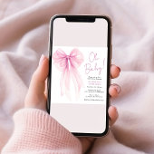 Roze Coquette Bow Waterverf Baby Meisje Douche Kaart