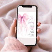 Roze Coquette Bow Waterverf Baby Meisje Douche Kaart