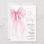 Roze Coquette Bow Waterverf Baby Meisje Douche Kaart (Voorkant)