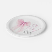 Roze Coquette Bow Waterverf Baby Meisje Douche Papieren Bordje (Gekanteld)