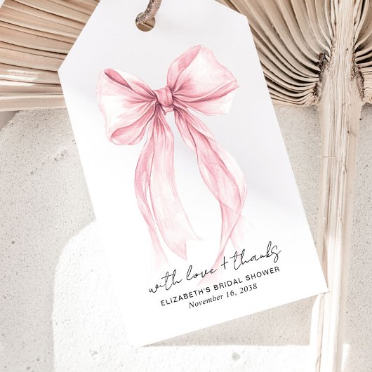 Roze Coquette Bow Waterverf Vrijgezellenfeest Cadeaulabel