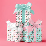 Roze Coquette Bows en Evergreen Pine Boughs Inpakpapier Vel<br><div class="desc">Schattigee kleine roze coquette bogen patterned met groenblijvende dennenboom takken op een trio van achtergrondkleuren - wit,  bleek roze en bleek blauw groen.</div>