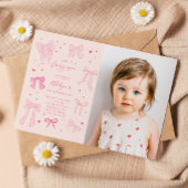 Roze Coquette Bows Fancy Een Verjaardag Party Foto Kaart