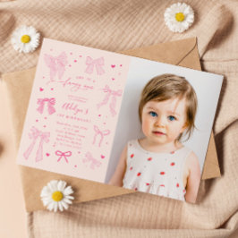 Roze Coquette Bows Fancy Een Verjaardag Party Foto Kaart