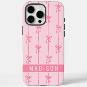 Roze Coquette Bows Moderne gepersonaliseerde naam  iPhone 16 Pro Max Hoesje